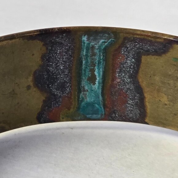 Vintage Bangle Bracelet Mixed Metal Etched Brass & Copper Boho Gypsy Style 8.5in - Picture 3 of 8